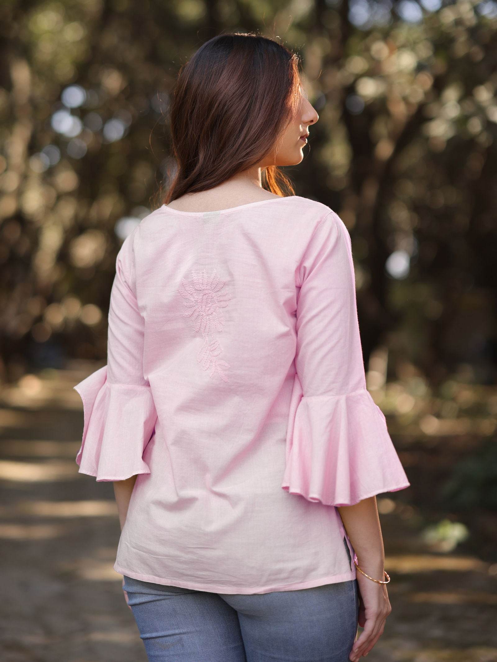 IQRA Chikankari Cotton Bell Sleeves Top - KRI CHIKANKARI